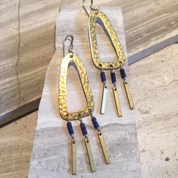 JPeace Designs Jewelry - Hammered Hoop & Lapis Fringe Earrings
